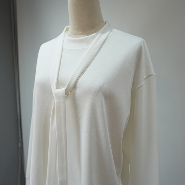 Ｎ３＠(ユニセックス)リボンタイ付き長袖カットソー　white