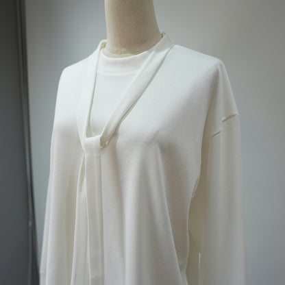 Ｎ３＠(ユニセックス)リボンタイ付き長袖カットソー　white